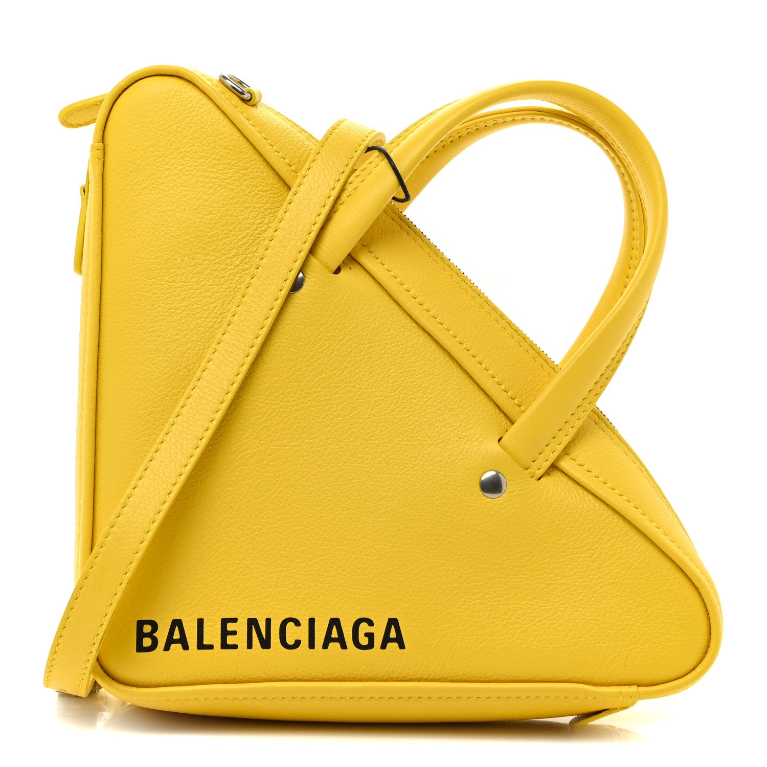 Balenciaga Shiny Day Calfskin Logo XS Triangle Duffle Jaune Black 1 of 10