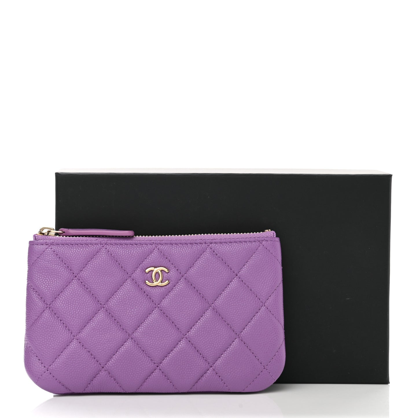Caviar Quilted Small Cosmetic Case Purple