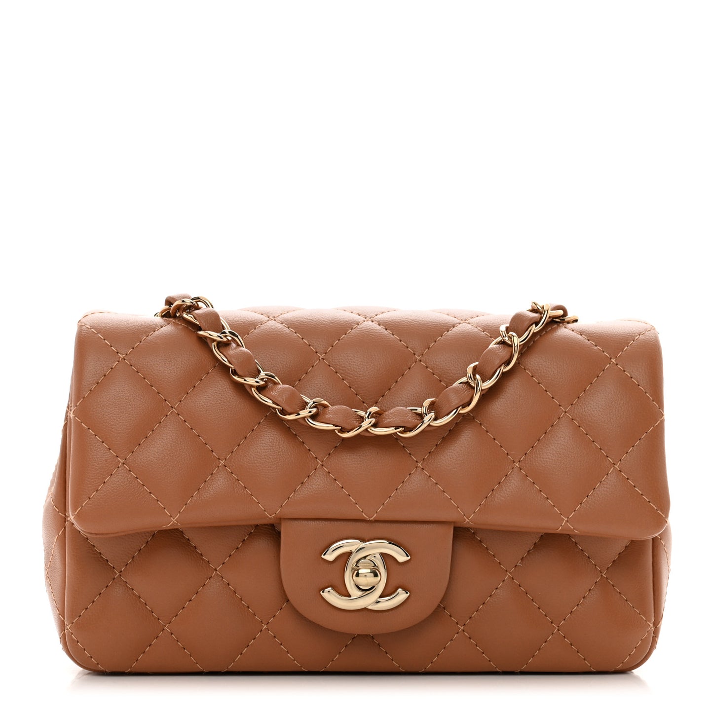 Lambskin Quilted Mini Rectangular Flap Brown