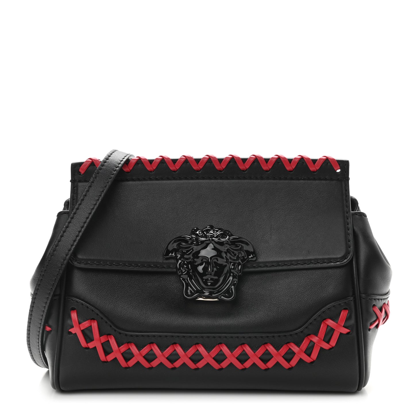 Calfskin Medium Palazzo Empire Whipstitch Crossbody Bag Black Red