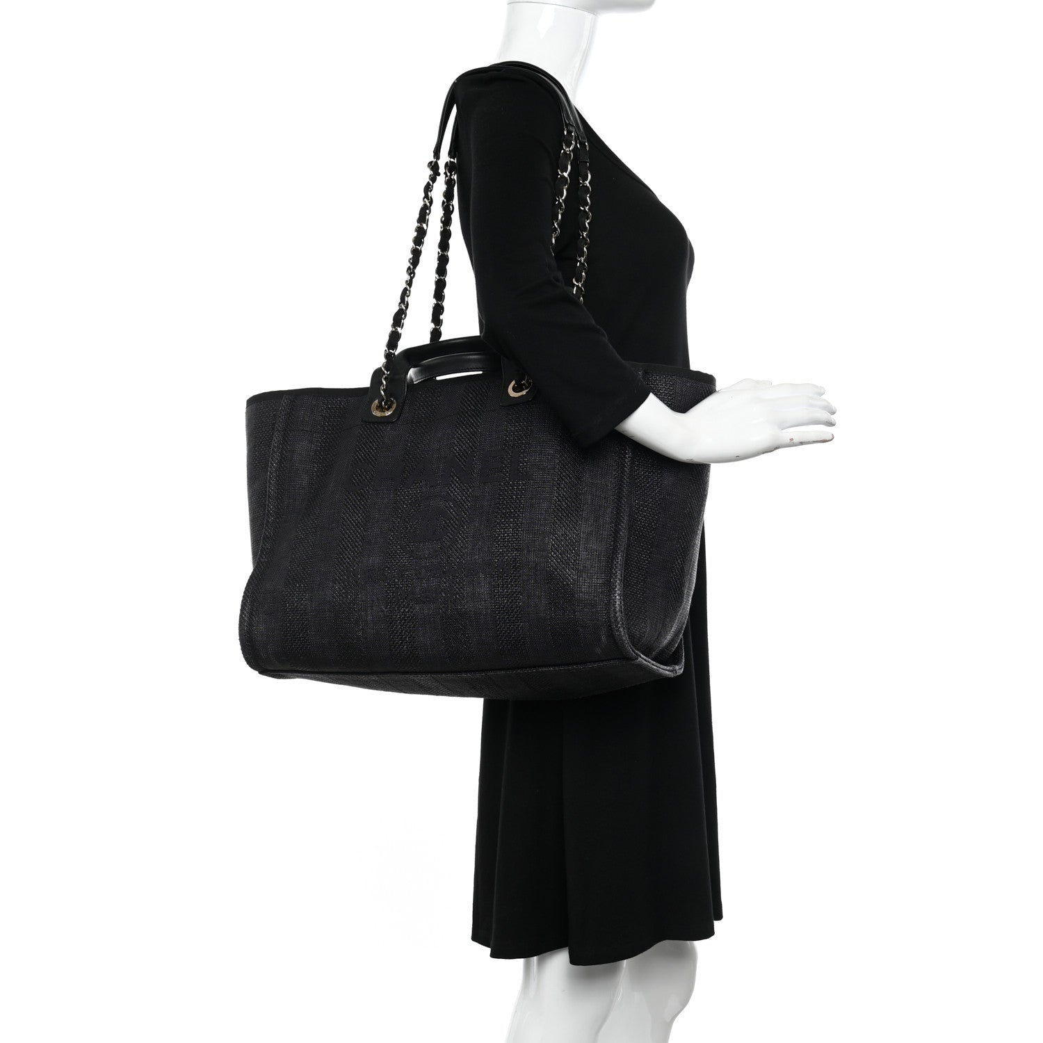 Chanel Mixed Fibers Calfskin Striped Medium Deauville Tote Black 2 of 12