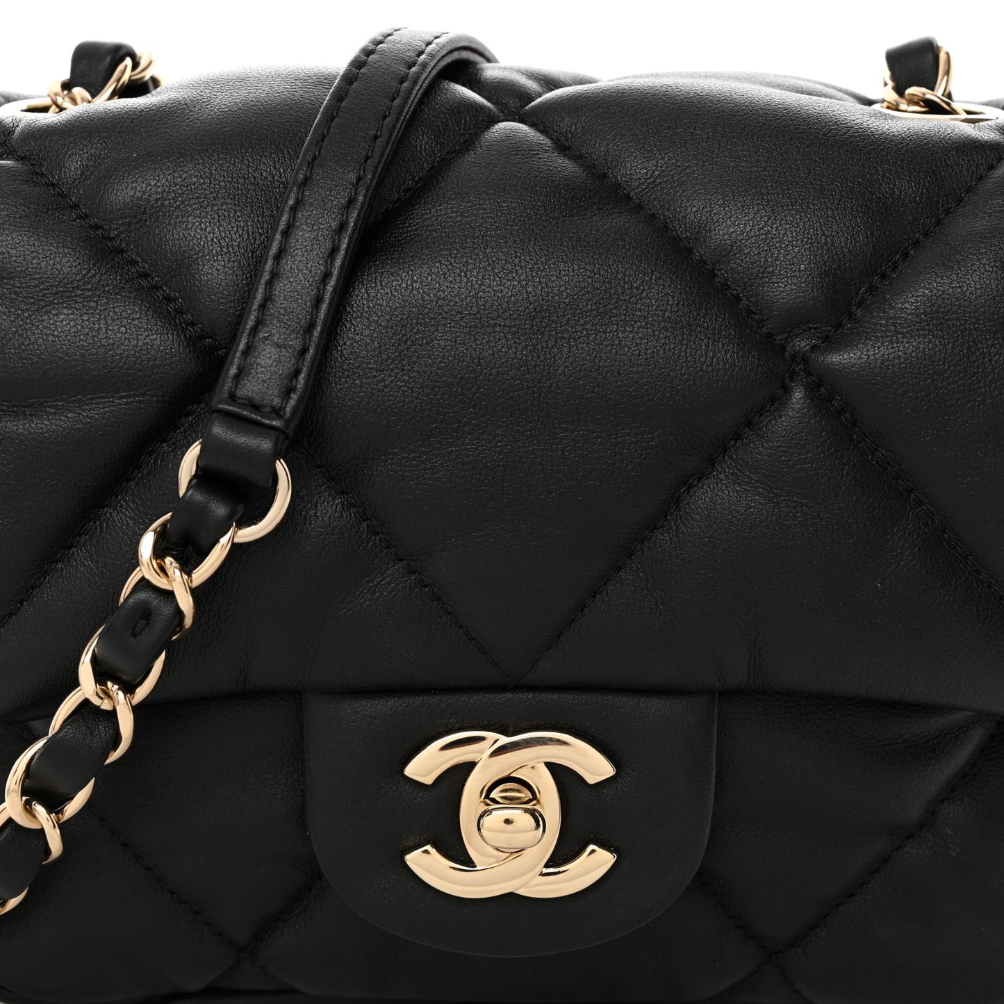 Calfskin Quilted Mini Square Bubbly Flap Black