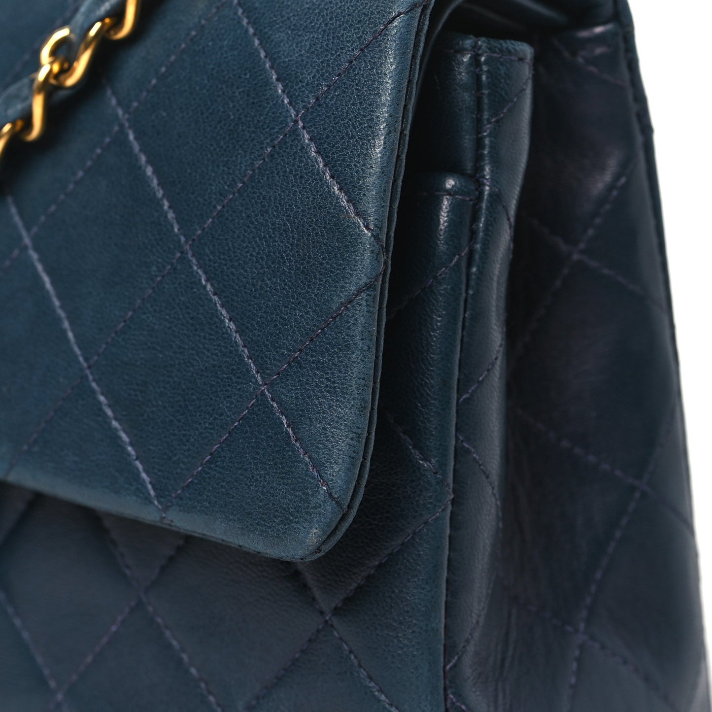 Lambskin Quilted Medium Double Flap Navy