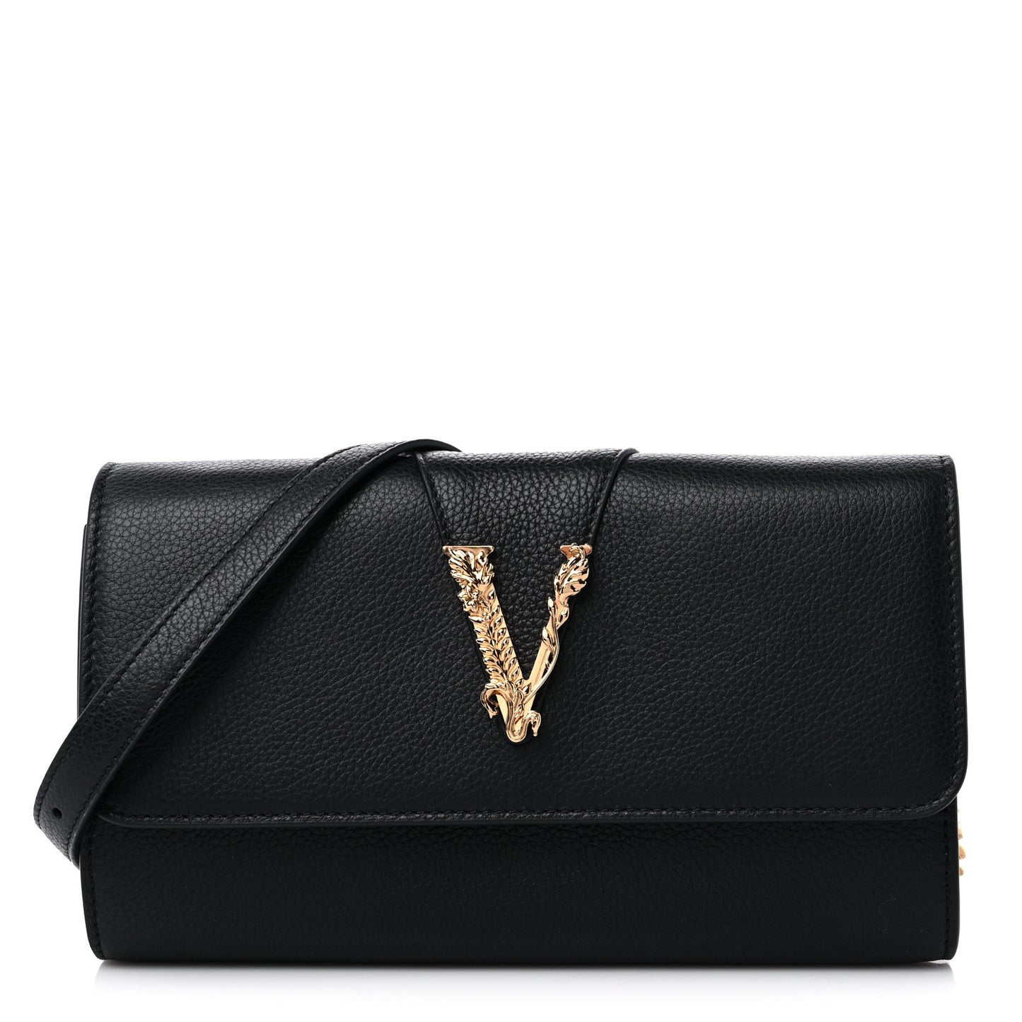 Grained Calfskin Virtus Wallet On Chain Black