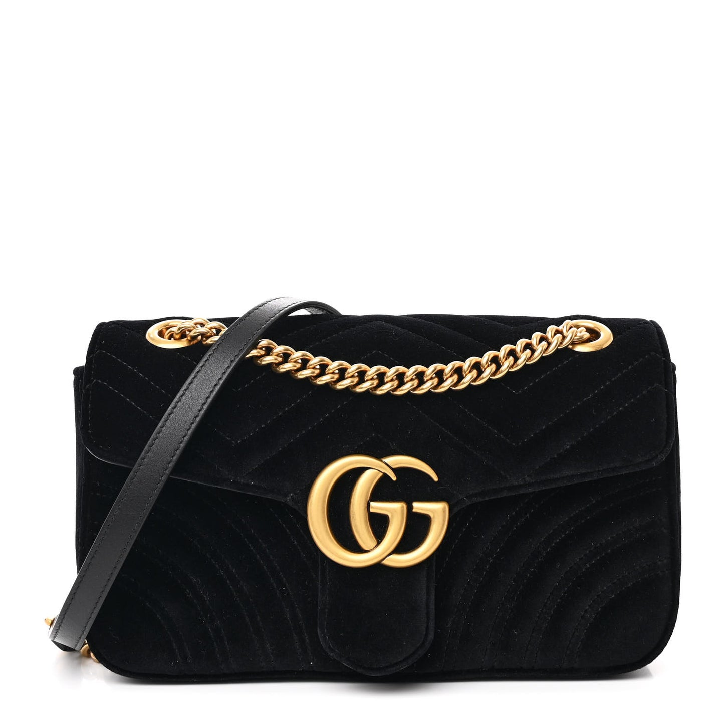 Velvet Matelasse Small GG Marmont Shoulder Bag Black