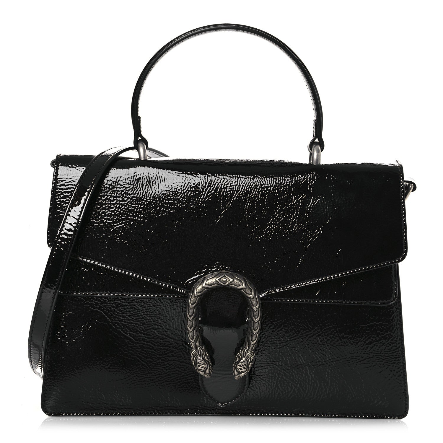 Gucci Crinkled Patent Medium Dionysus Top Handle Bag Black 1756960