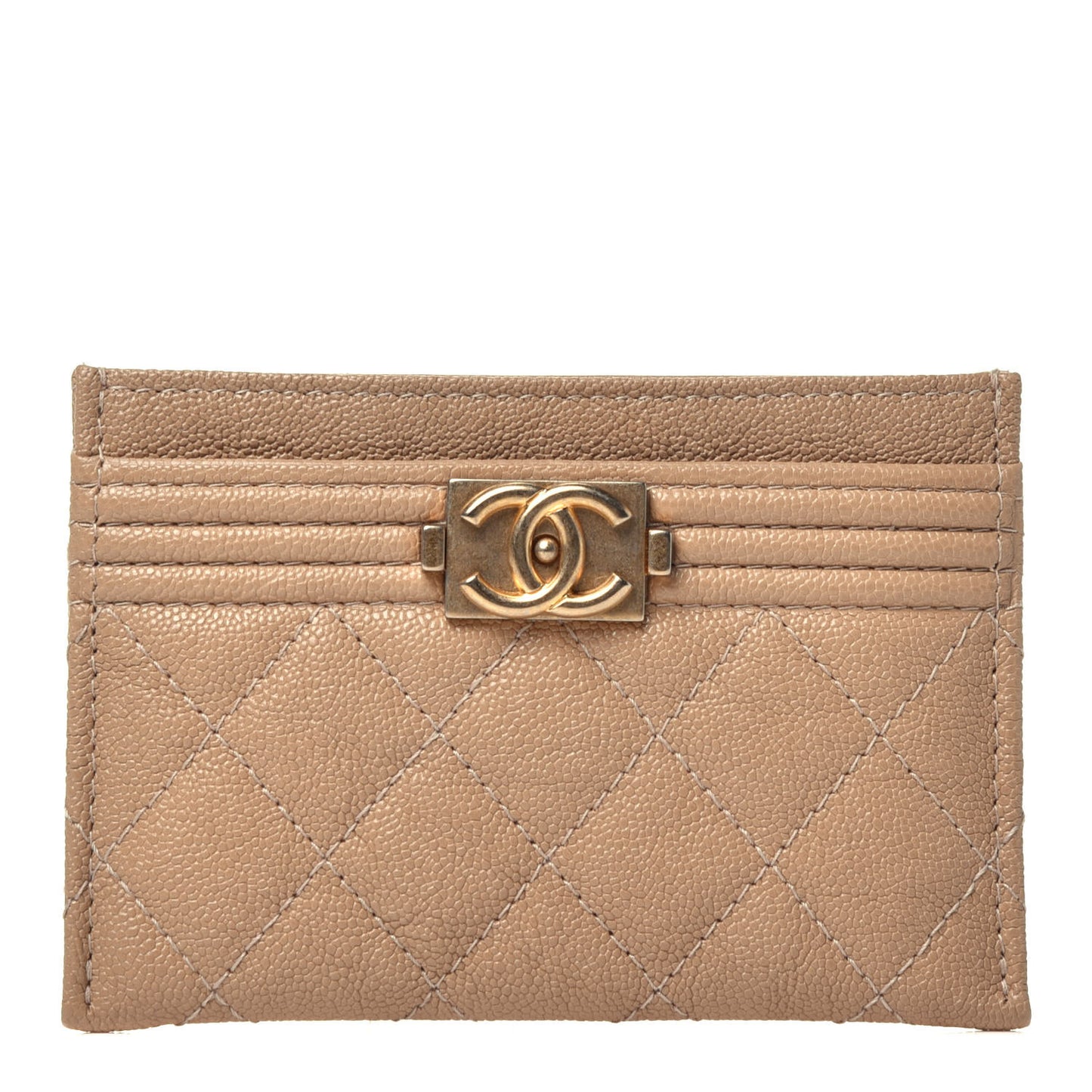 Caviar Quilted Boy Card Holder Beige