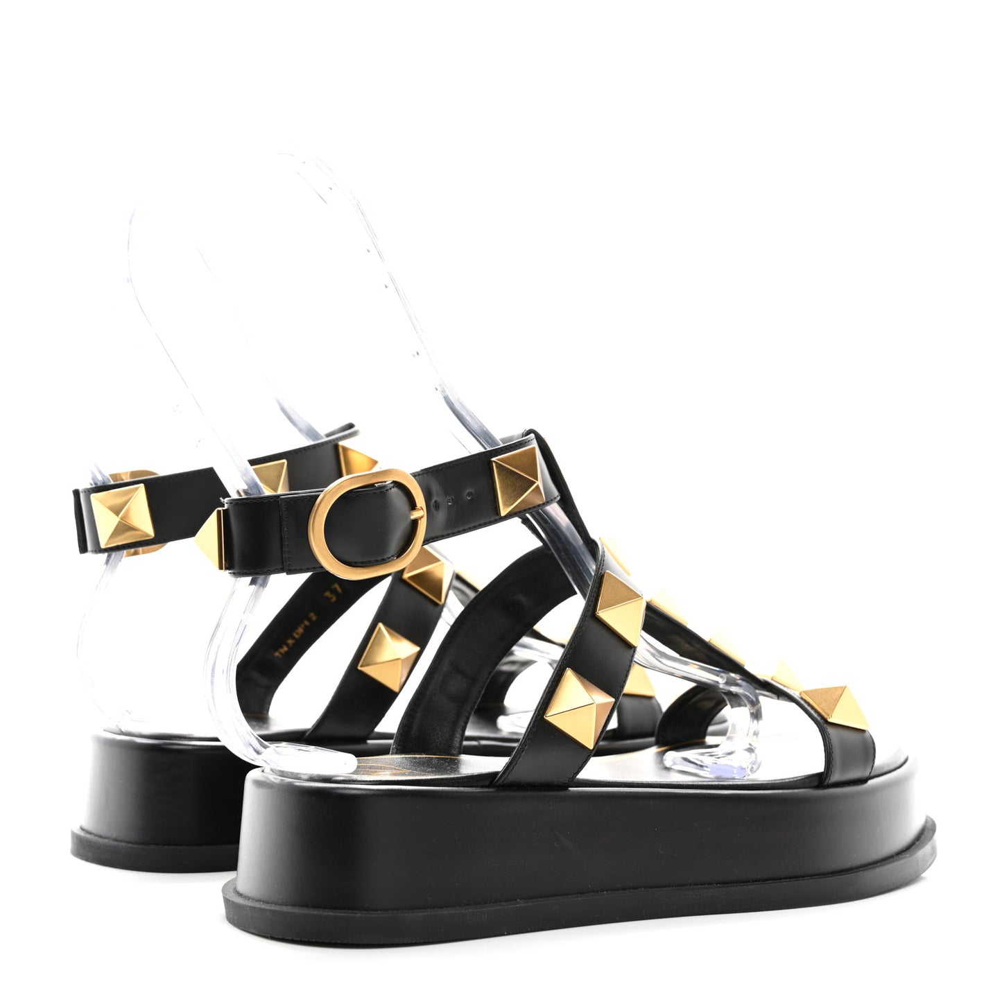 Calfskin Roman Stud Ankle Strap 40mm Flatform Sandals 37 Black