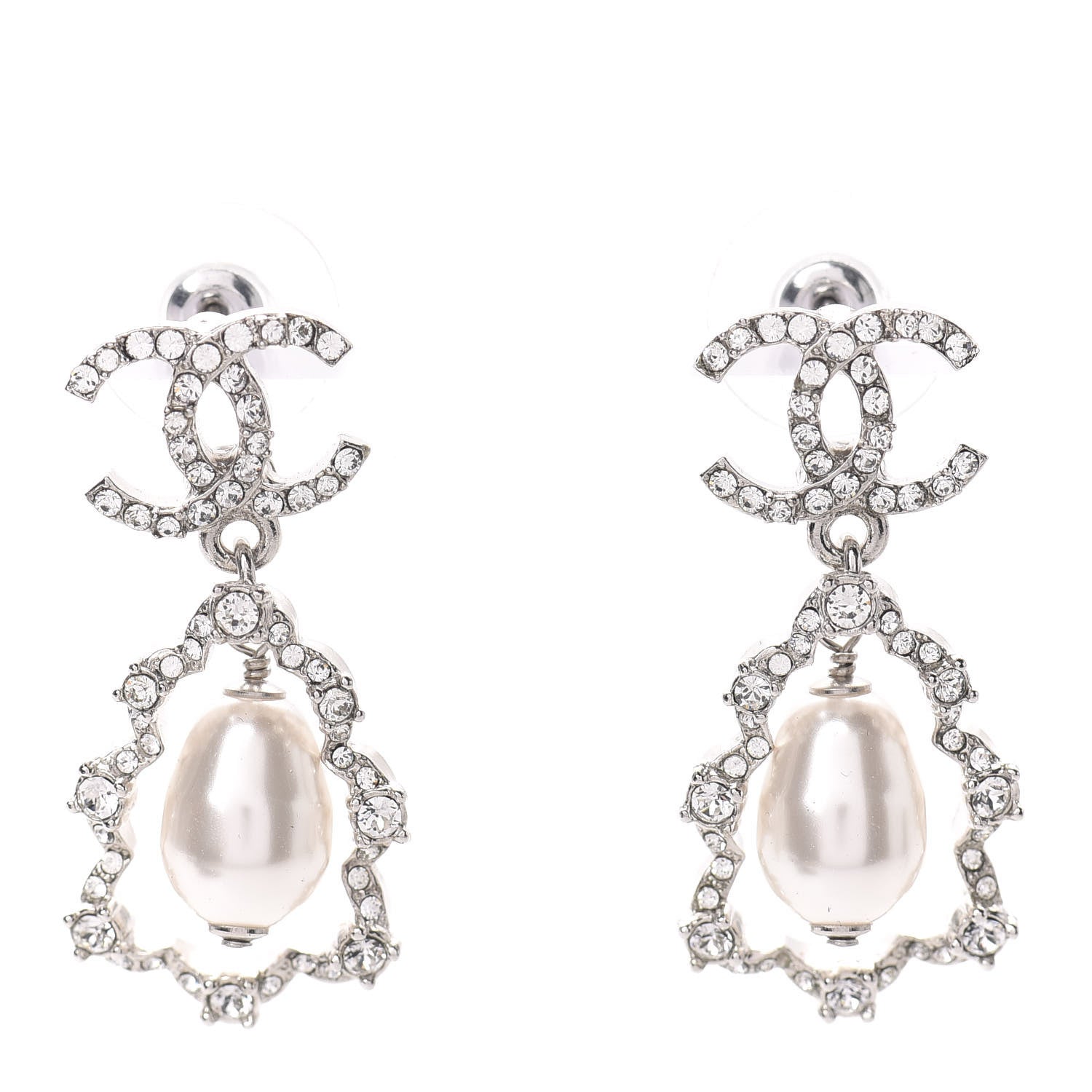 Chanel Crystal Pearl Imperial Bow Earrings Silver 1 of 5