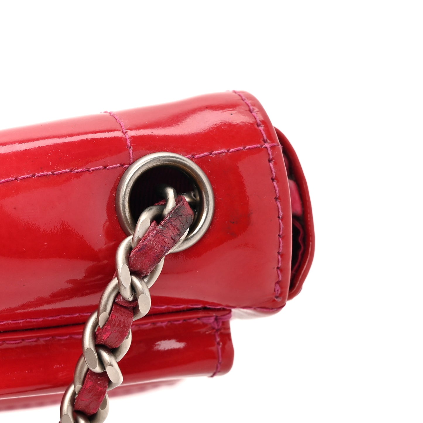 Patent Square Quilted Extra Mini Convertible Flap Belt Bag Red