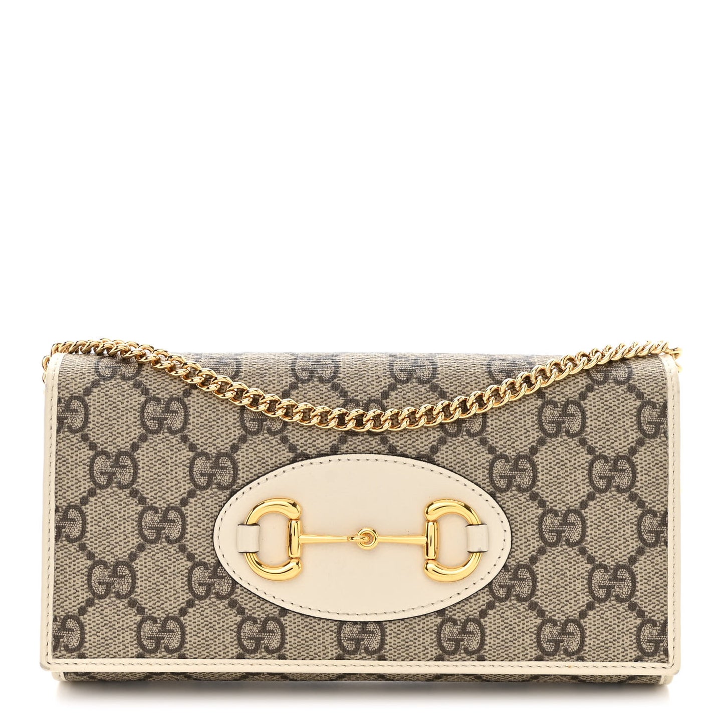GG Supreme Monogram Azalea Calfskin Horsebit 1955 Wallet On Chain Beige Ebony Mystic White