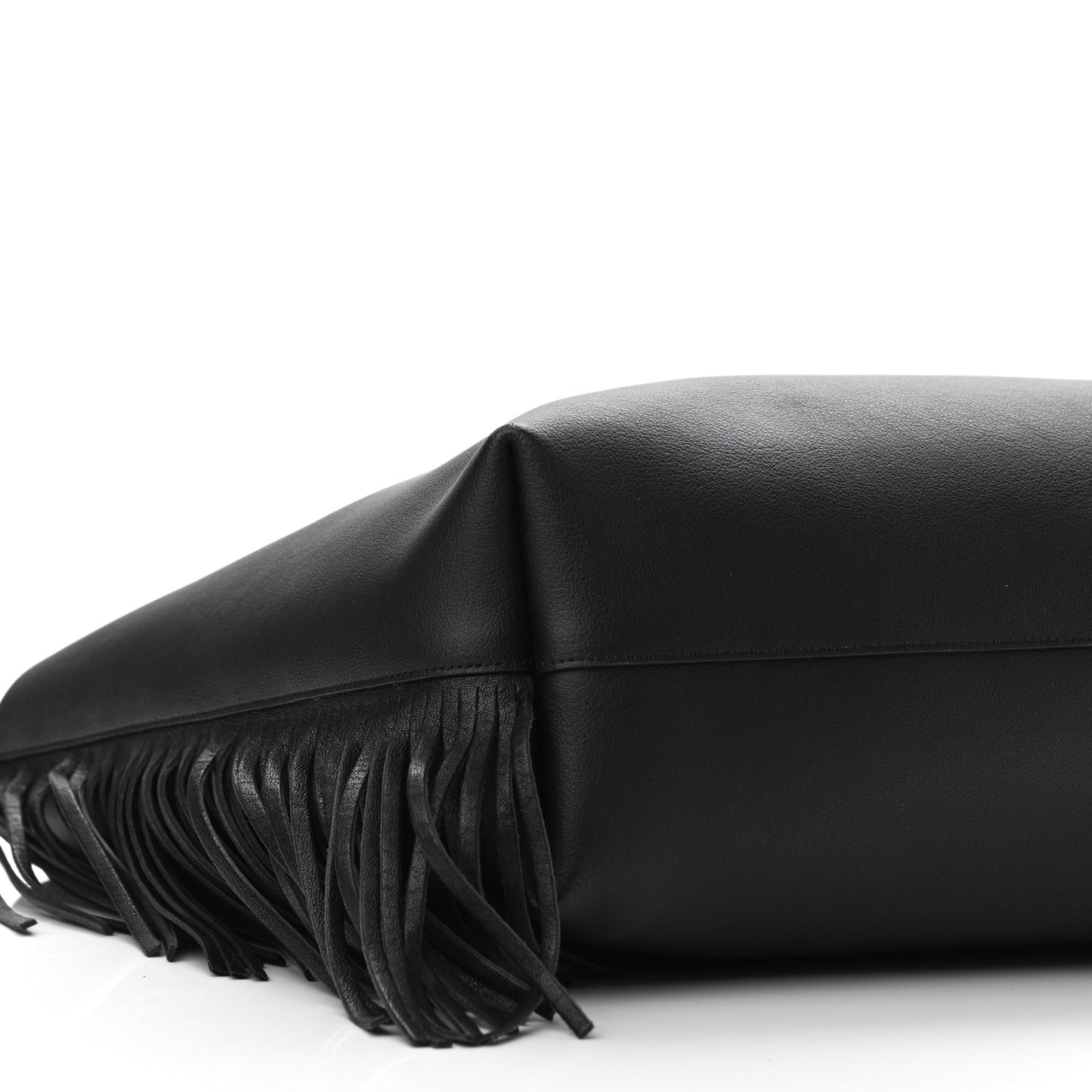 Calfskin Large Fringe Shopping Tote Black