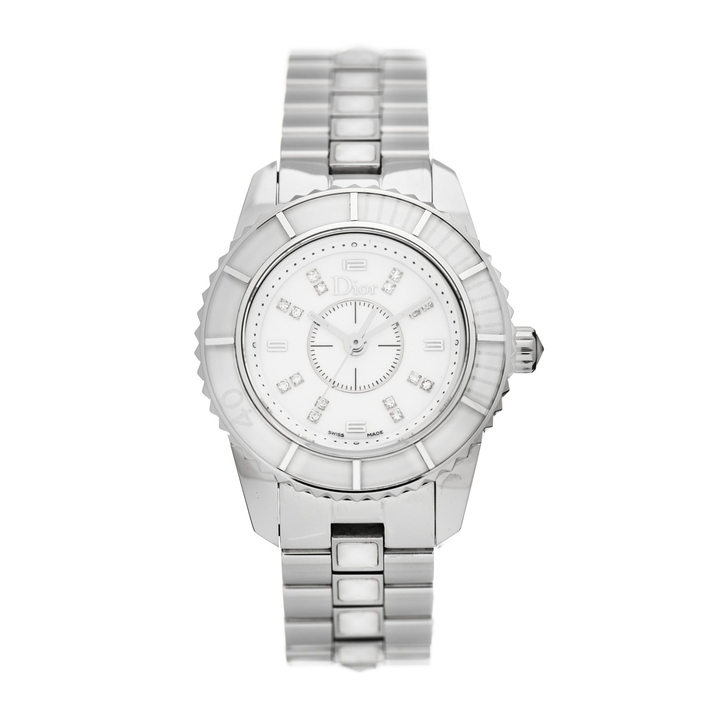Stainless Steel Diamond Sapphire 29mm Christal Quartz Watch White