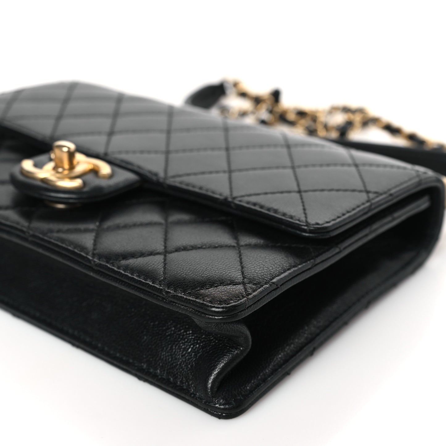 Lambskin Quilted Small Chic Pearls Flap Black