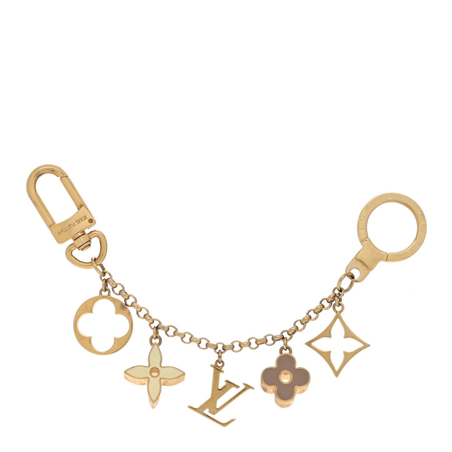 Brass Enamel Fleur De Monogram Bag Charm Chain Gold