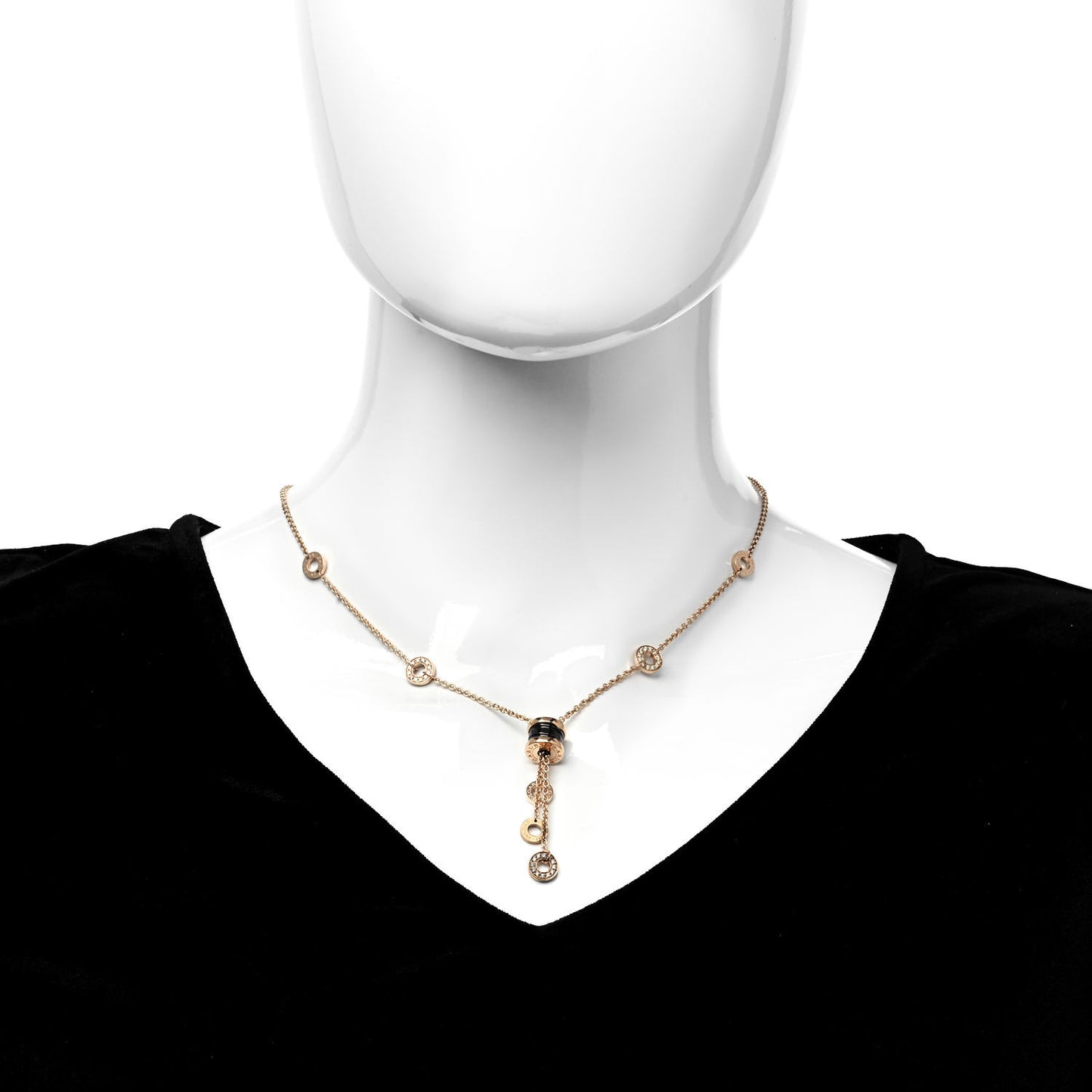 18K Rose Gold Diamond Black Ceramic B.Zero1 Necklace