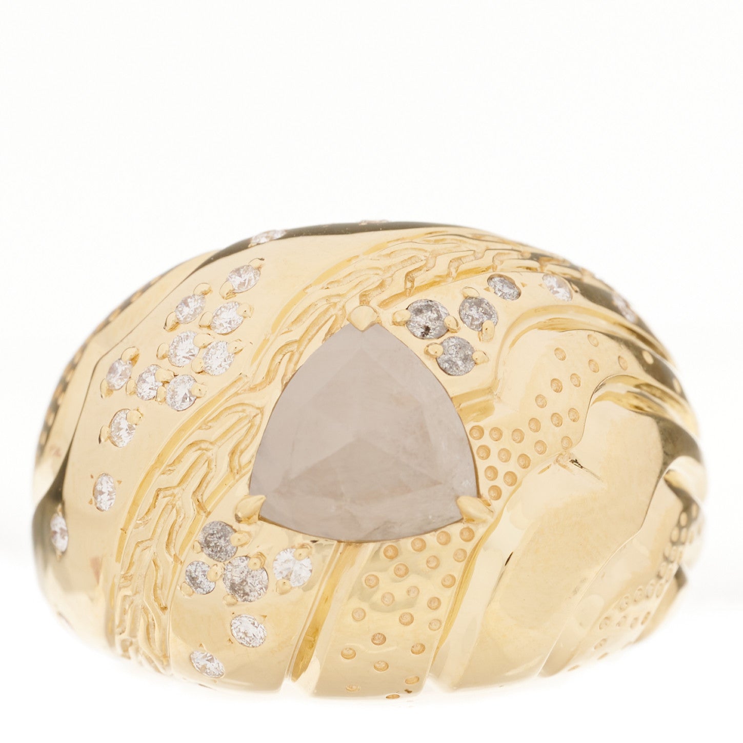 John Hardy 18K Yellow Gold Grey Diamond Lahar Dome Ring 54 7 1 of 6