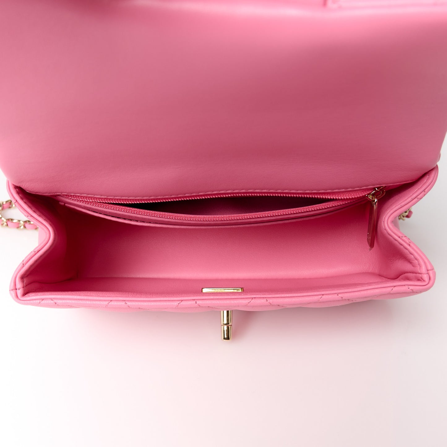 Lambskin Quilted Mini Top Handle Rectangular Flap Pink