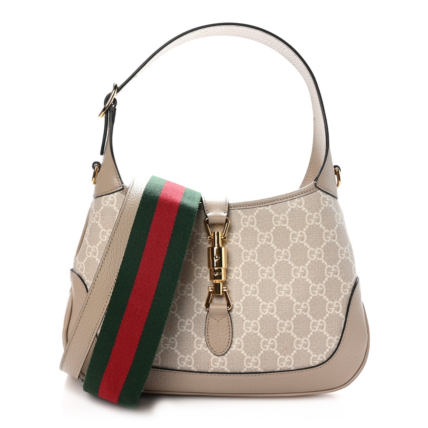 GG Supreme Monogram Textured Dollar Calfskin Web Small Jackie 1961 Hobo Beige Mystic White Oatmeal