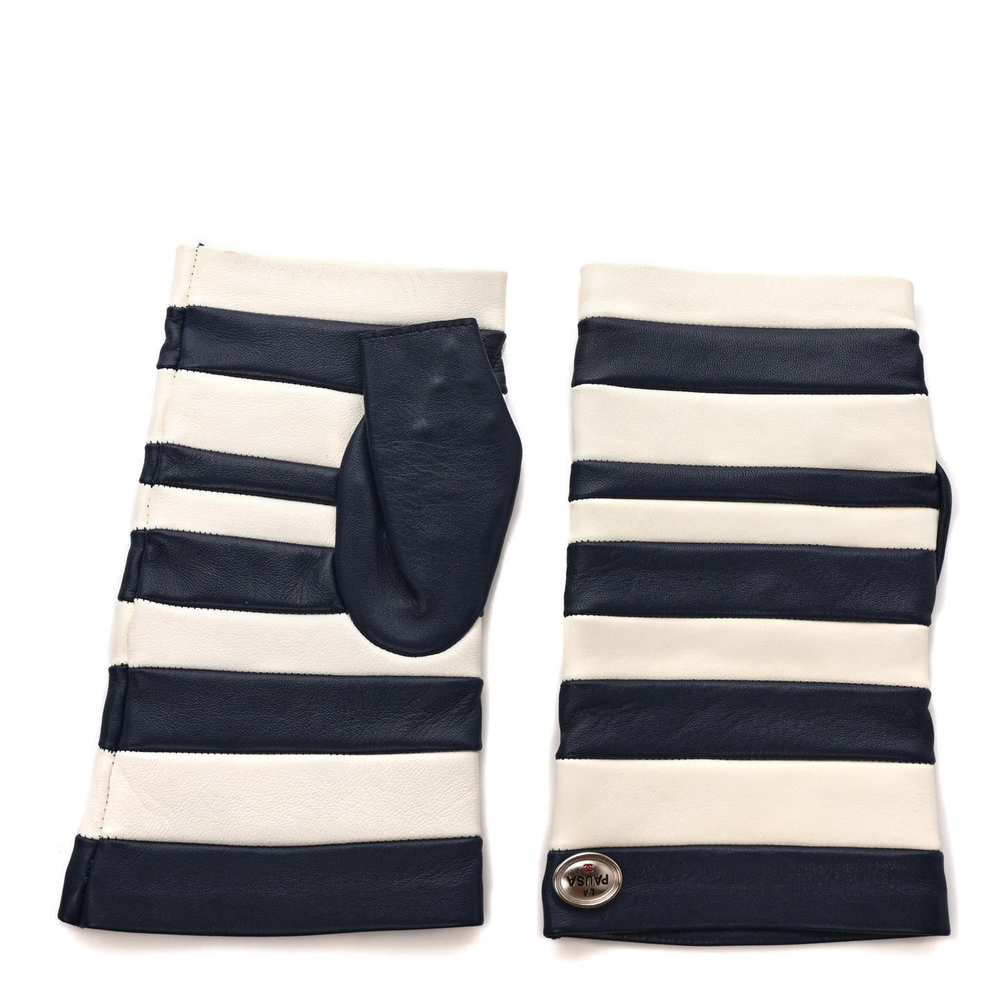 Lambskin Fingerless Gloves 8 Navy White