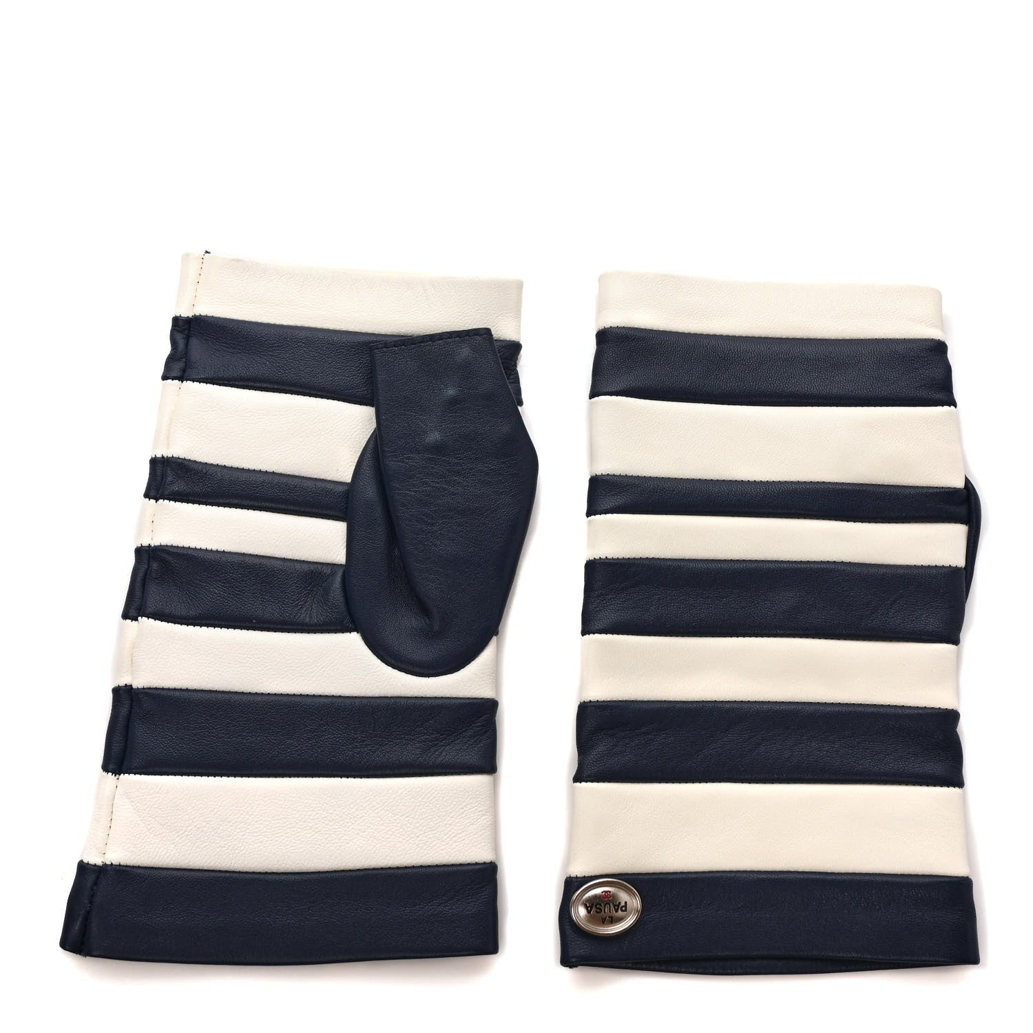 Chanel Lambskin Fingerless Gloves 8 Navy White 3 of 6