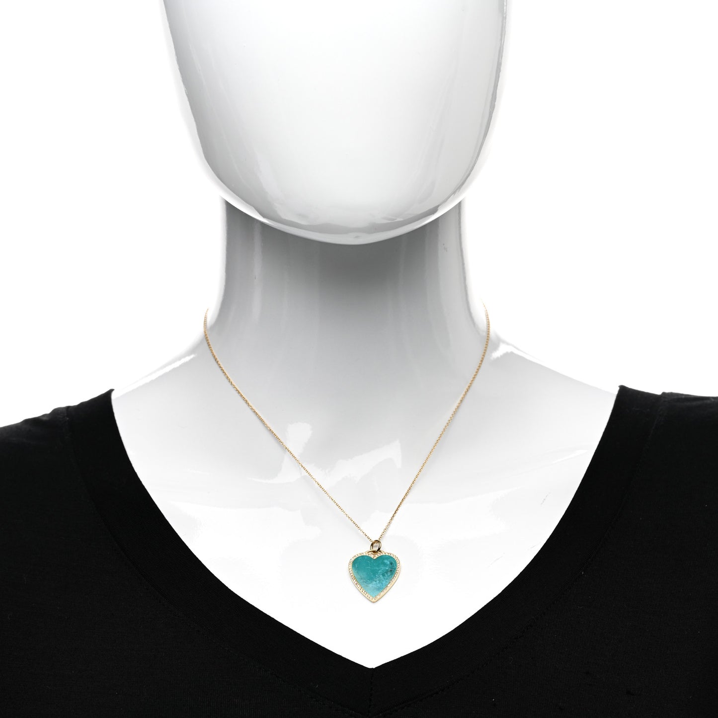 18K Yellow Gold Diamond Turquoise Heart Pendant Necklace