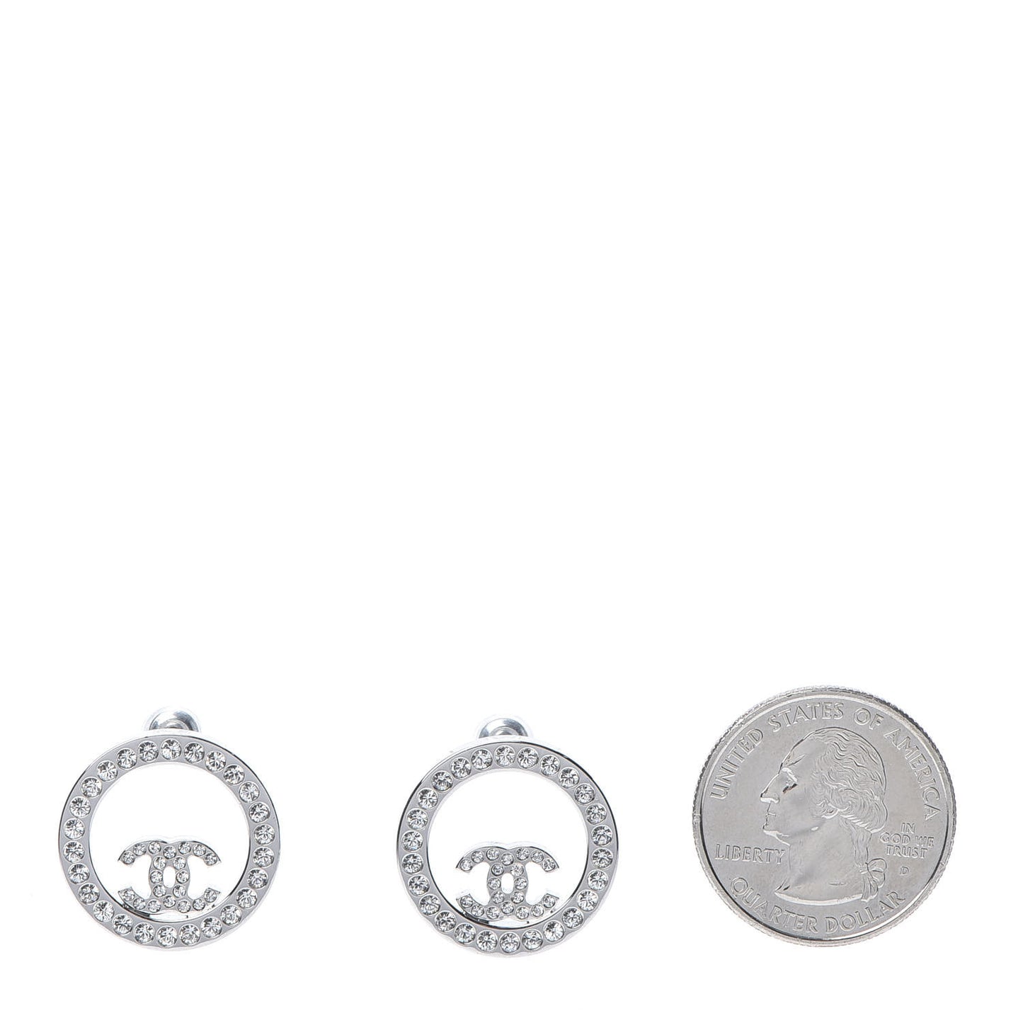 Crystal CC Round Earrings Silver