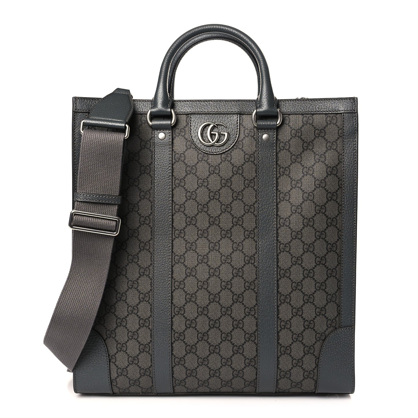GG Supreme Monogram Textured Dollar Calfskin Medium Ophidia Tote Grey Black Graphite Grey