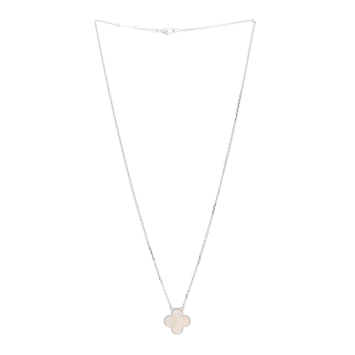 Van Cleef & Arpels 18K White Gold Mother of Pearl Vintage Alhambra Pendant Necklace 3 of 6