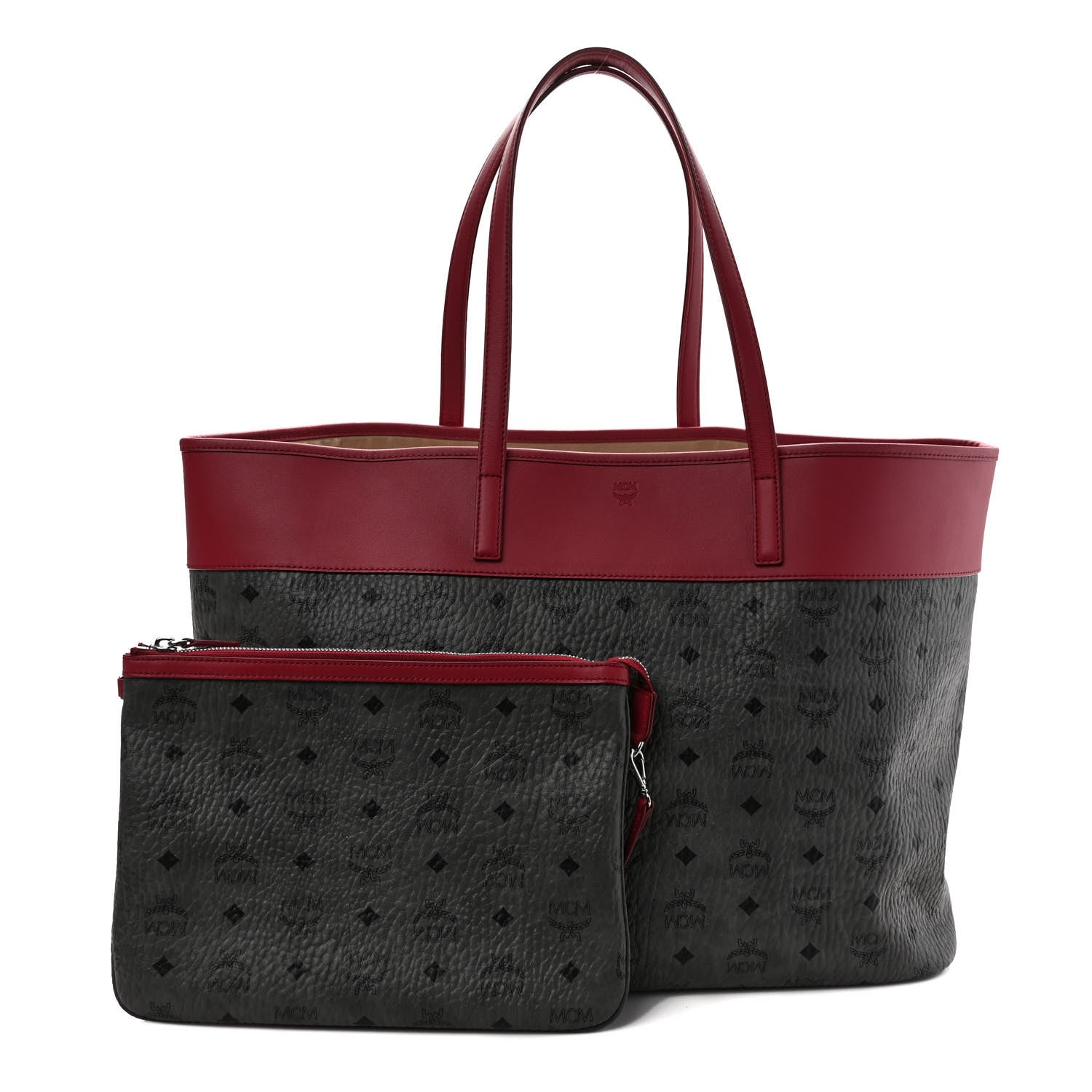 MCM Visetos Large Anya Shopper Tote Phantom Grey Red 1132398