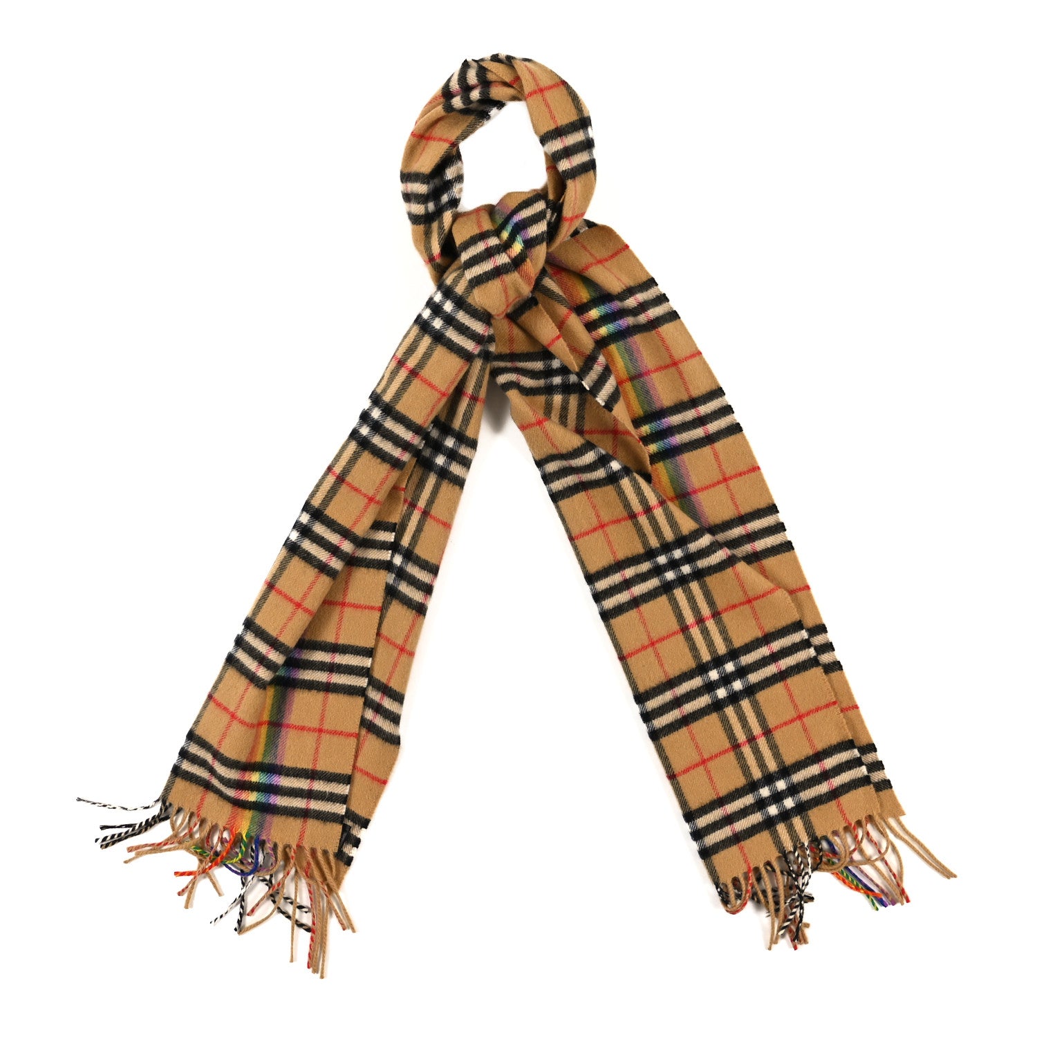 Burberry Wool Silk Vintage Rainbow Check Fringe Scarf Antique 