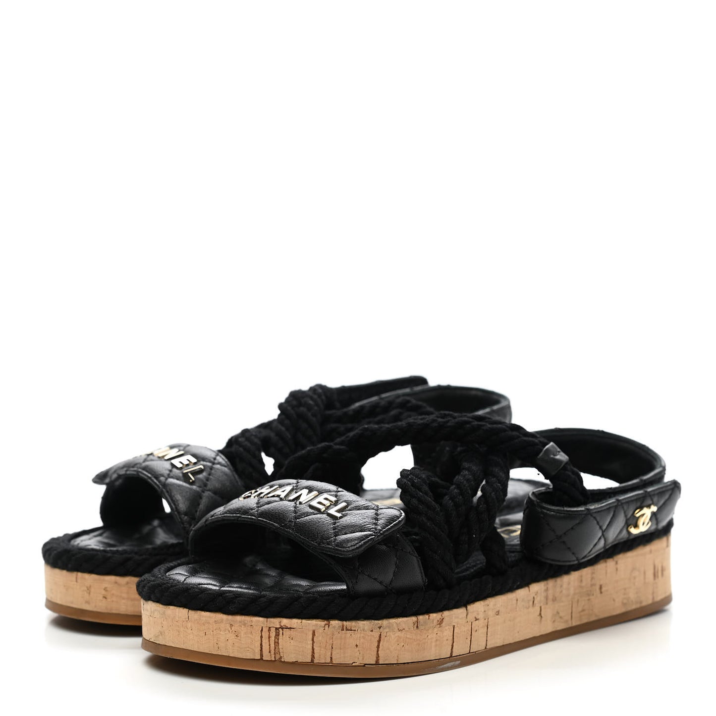 Cord Lambskin Quilted Logo Sandals 35 Black