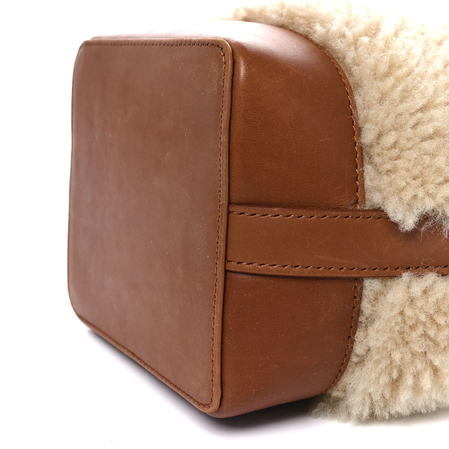 Shearling Calfskin Small Emmanuelle Bucket Bag Natural Beige Brick