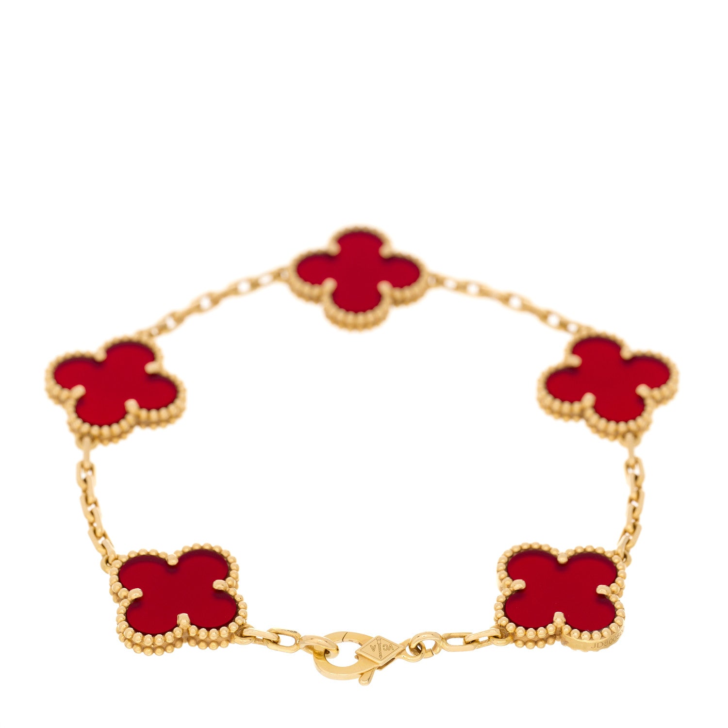 Van Cleef & Arpels 18K Yellow Gold Carnelian 5 Motifs Vintage Alhambra Bracelet 2 of 4