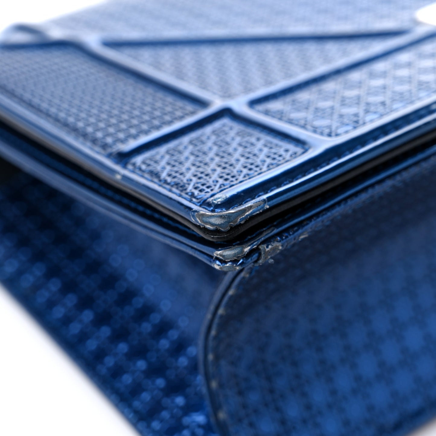 Metallic Patent Micro-Cannage Medium Diorama Flap Bag Blue