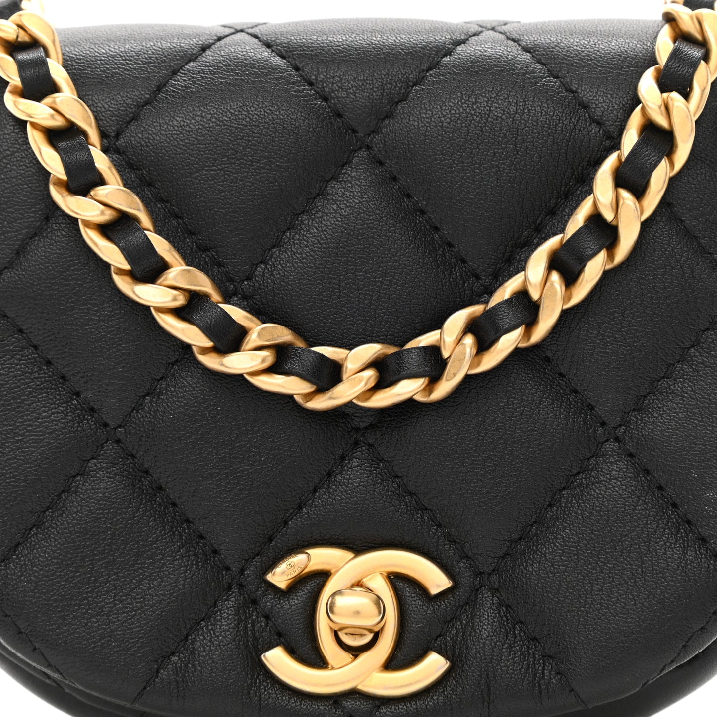 Calfskin Quilted Mini Coco Mail Clutch with Chain Black