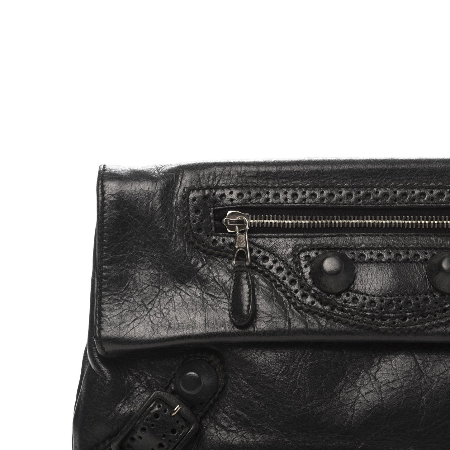 Agneau Giant Brogues Hardware Envelope Clutch Black