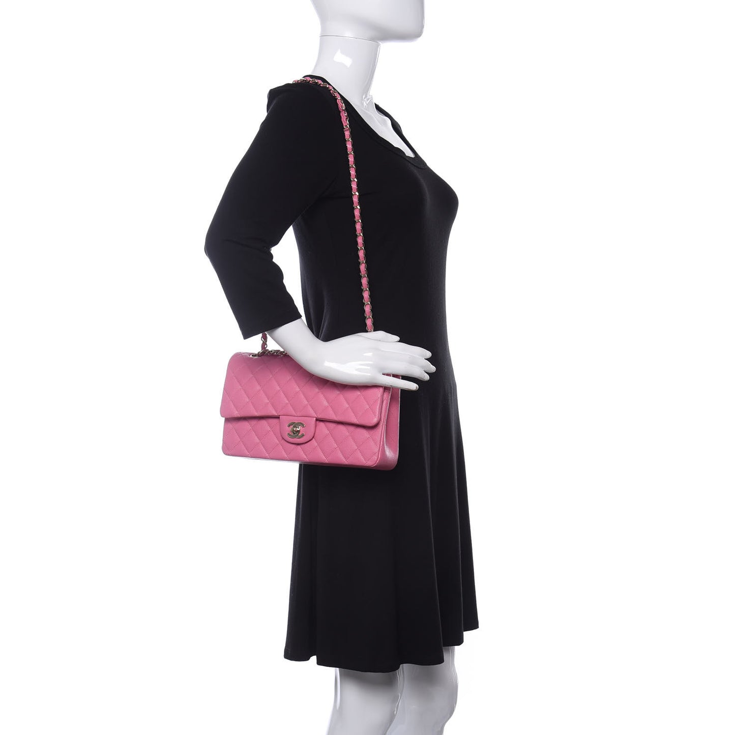 Caviar Quilted Medium Double Flap Pink