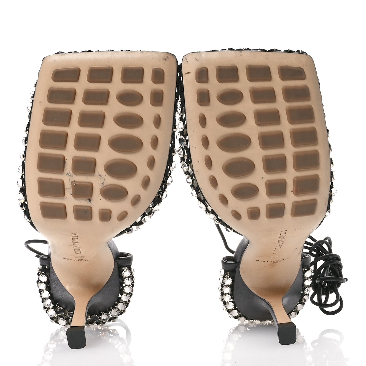 Mesh Nappa Crystal Embellished Sparkle Stretch Ankle Tie Sandals 38 Black