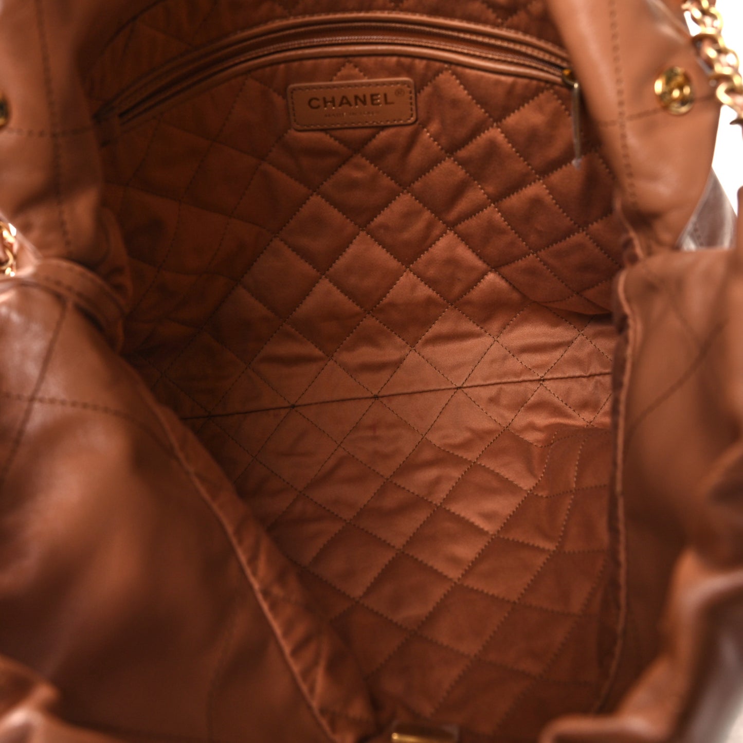 Shiny Calfskin Quilted Small Chanel 22 Camel