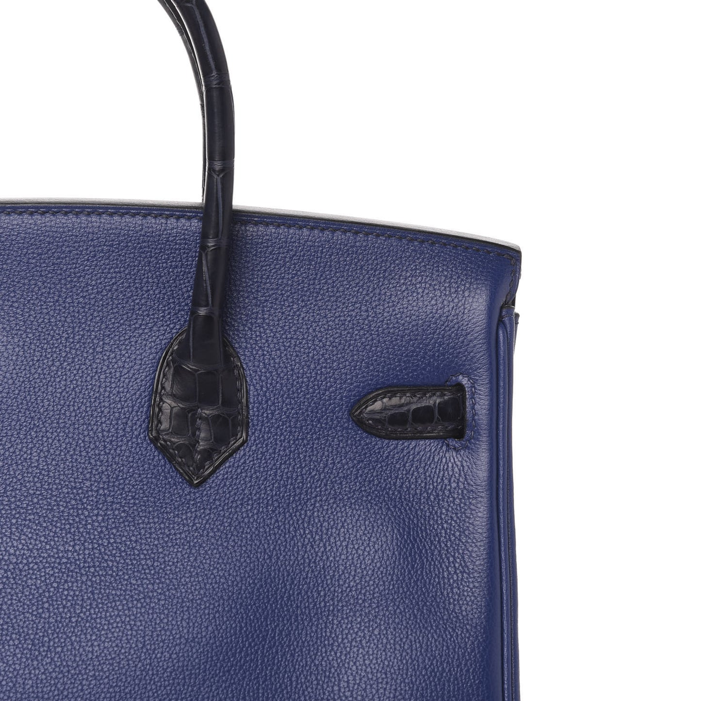 Taurillon Novillo Matte Alligator Birkin Touch 25 Bleu Saphir Marine