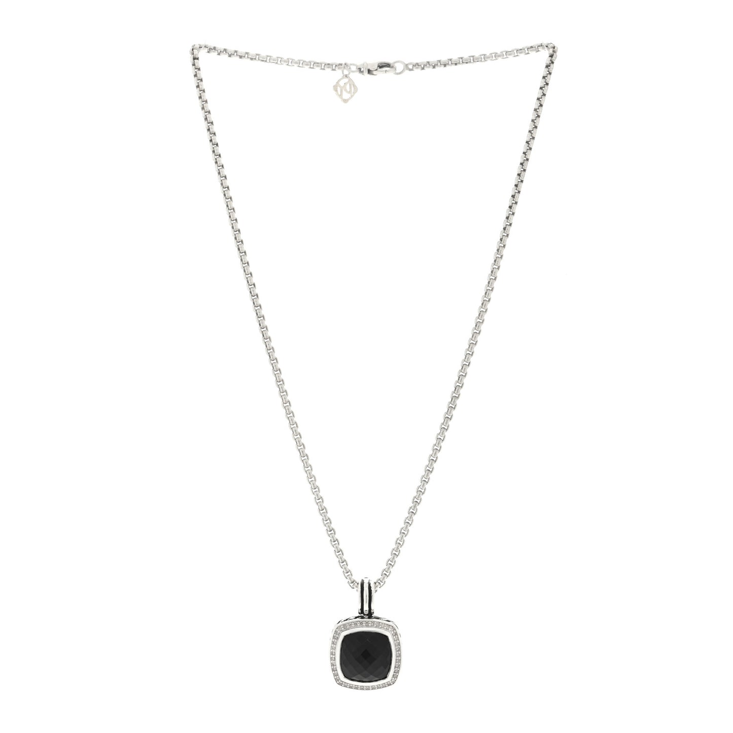 Sterling Silver Diamond Black Onyx 11mm Albion Pendant Necklace
