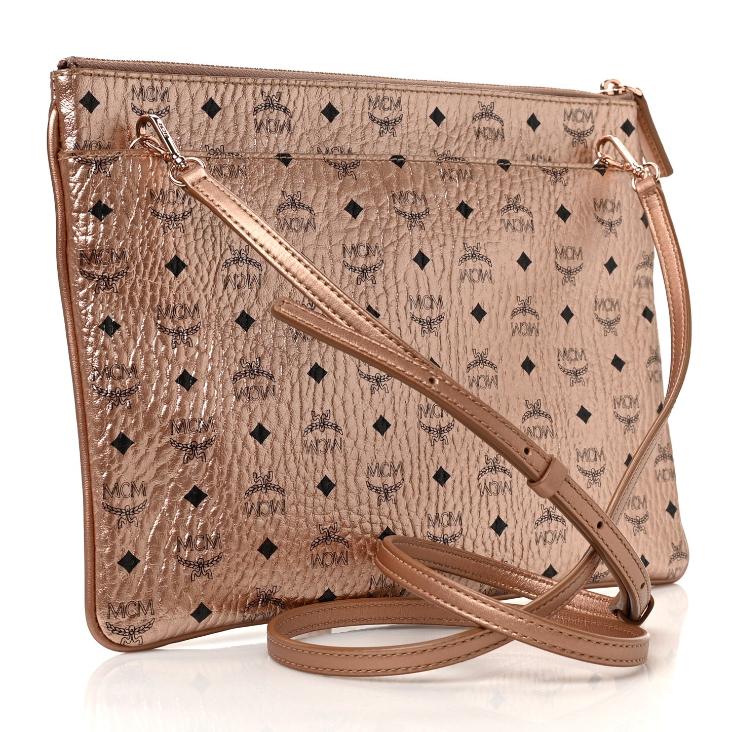 Metallic Visetos Medium Crossbody Pouch Champagne