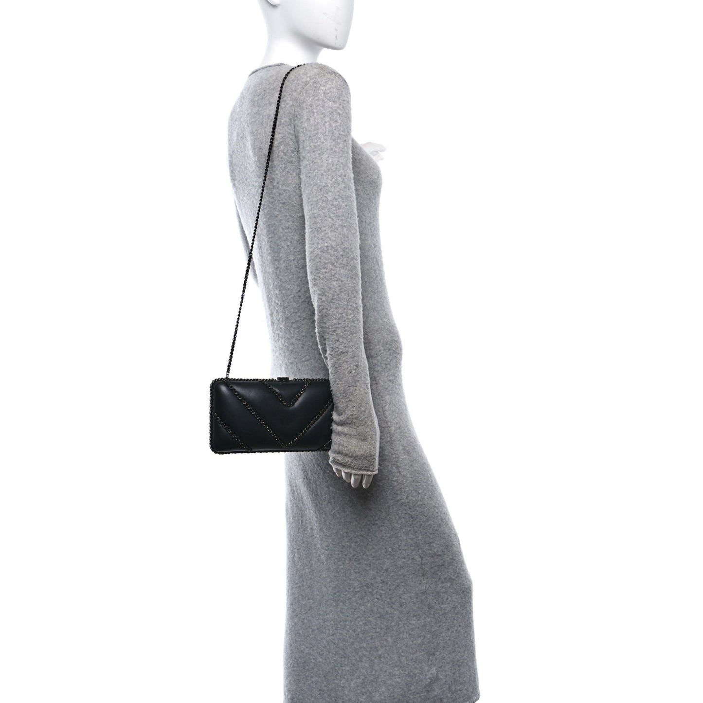 Lambskin Chevron Quilted Chain Around Clutch Black