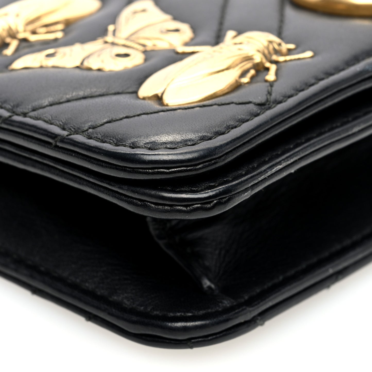 Calfskin Matelasse Mini Animal Studs GG Marmont Bag Black