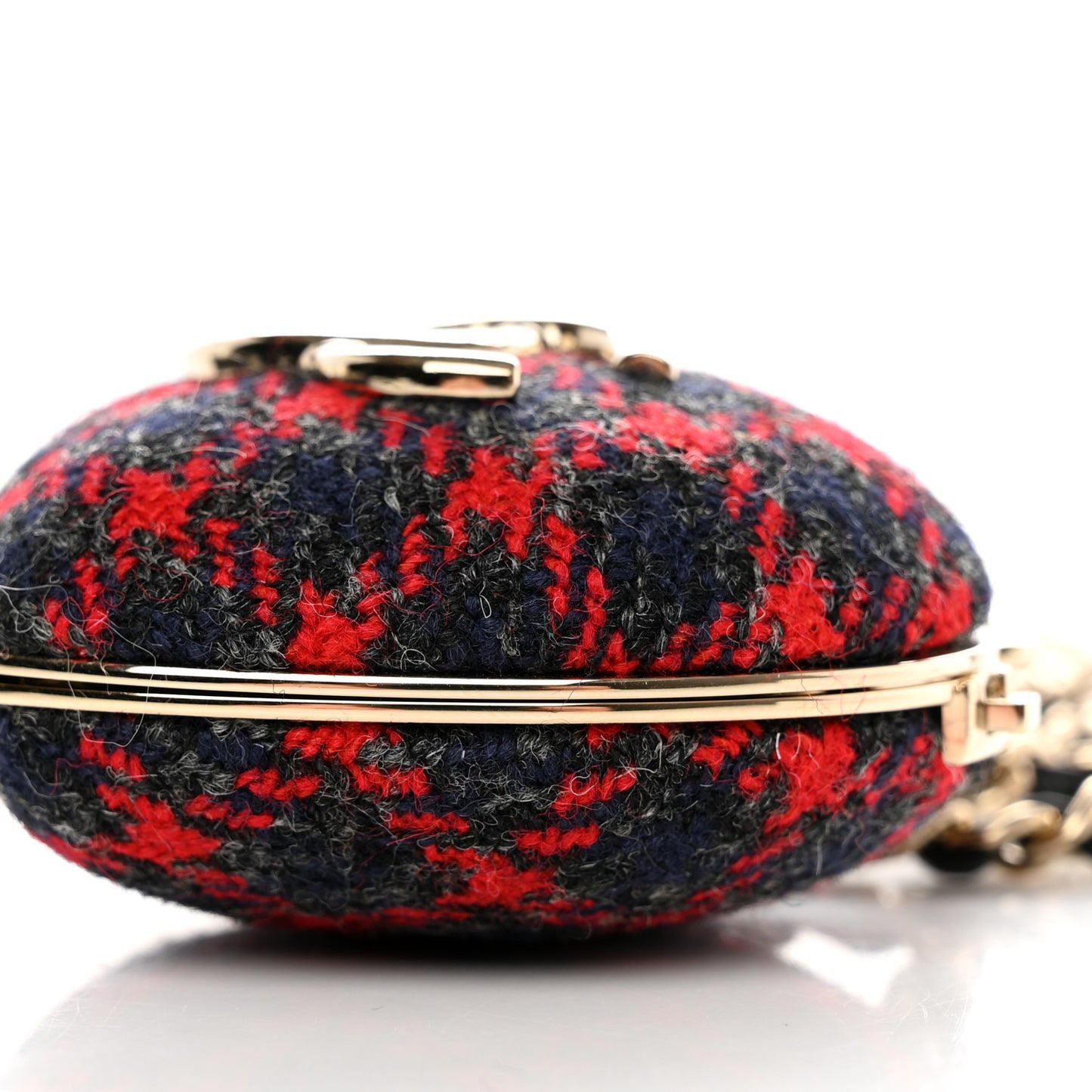 Tweed Lambskin CC Heart Mirror Locket Necklace Gold Grey Red Black