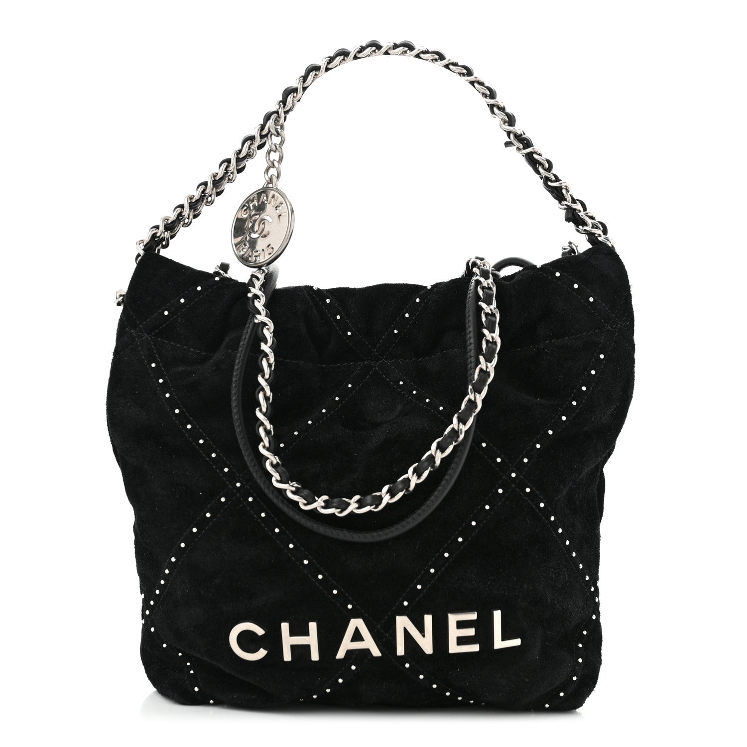 Chanel Suede Stitched Quilted Studded Mini Chanel 22 Black 1683634