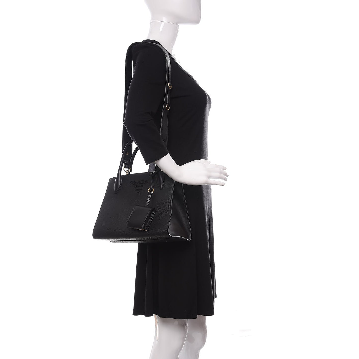 Saffiano Cuir Calfskin Small Monochrome Top Handle Tote Black