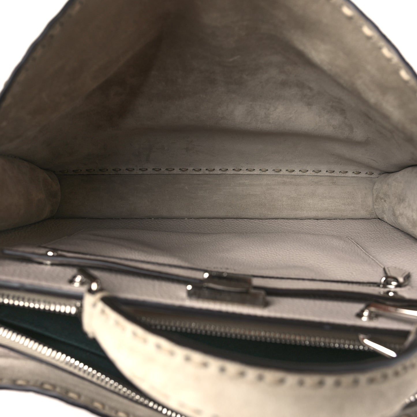Suede Medium Peekaboo I See U Satchel Dove Grey