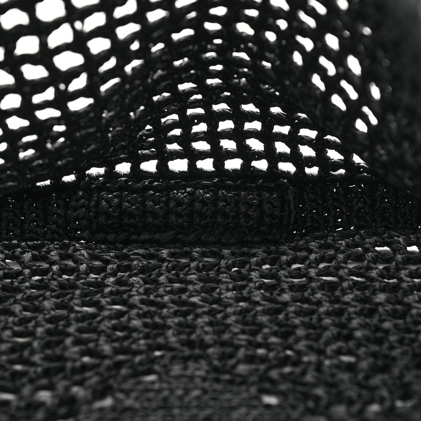 Yarn Raffia Effect Crochet Logo Embroidered Tote Bag Black